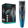 A VGR professional electric beard and hair trimmer in blue and black packaging and product view.