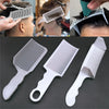 A set of professional flat top hair cutting combs shown in various angles and usage examples.