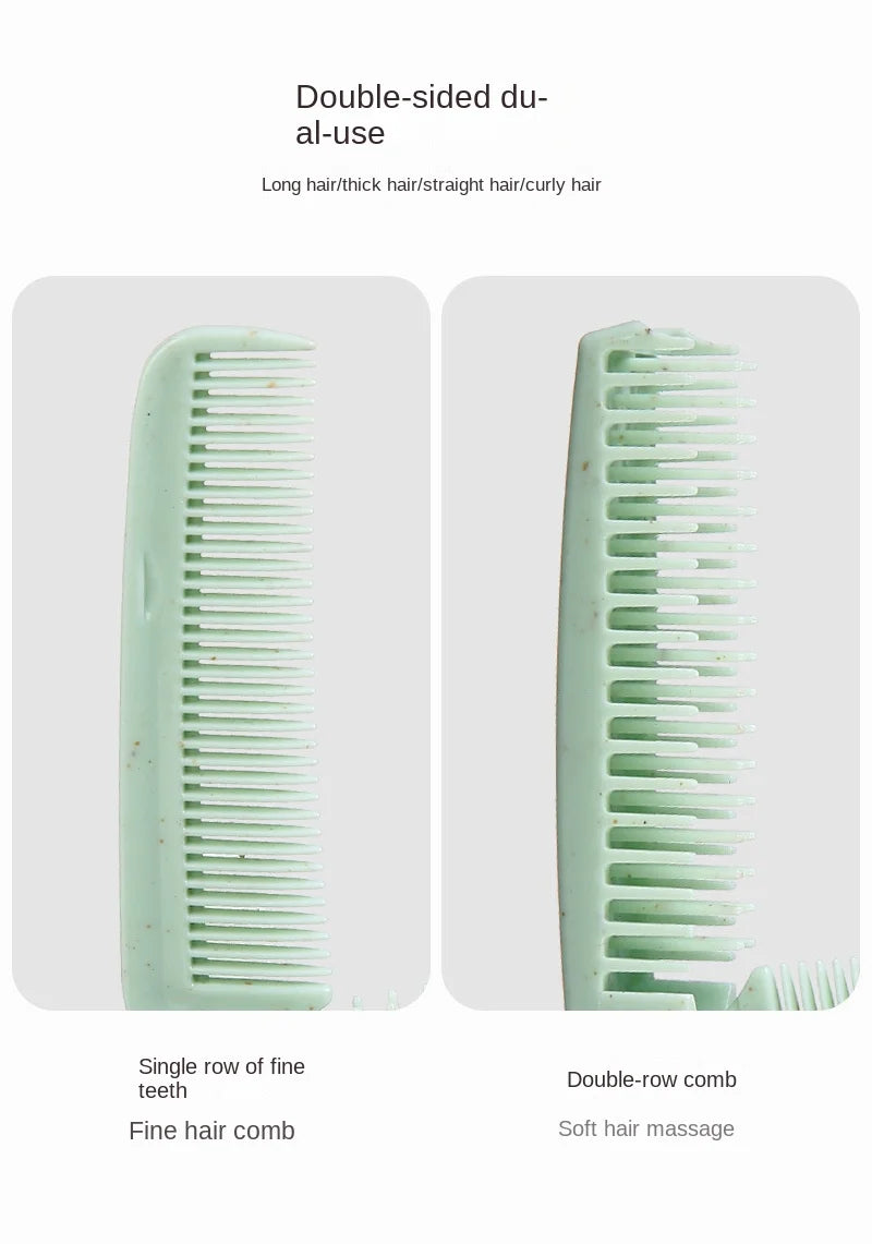 A light green double-sided comb featuring single rows for fine hair and double rows for soft hair massage.