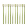A set of ten ultra-fine bristle toothbrushes in a light green color.