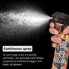 A hand sprays a fine mist from a black tool onto a dark background, demonstrating a continuous spray feature.