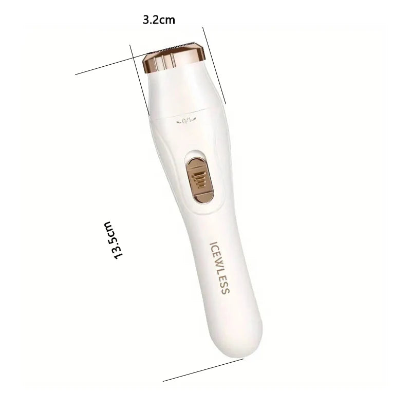 A white cordless hair and eyebrow trimmer with a metallic tip shown in profile.