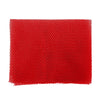 A rectangular red reusable exfoliating bath sponge washcloth with a mesh texture.