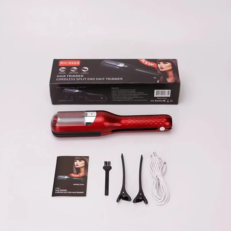 A professional dry hair trimmer set including a red hair trimmer, attachments, and instructions.