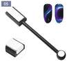 A black nail magnet wand set with a silver square tip and two iridescent nail tips.