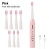 Pink ultrasonic electric toothbrush with 8 brush heads and charging components