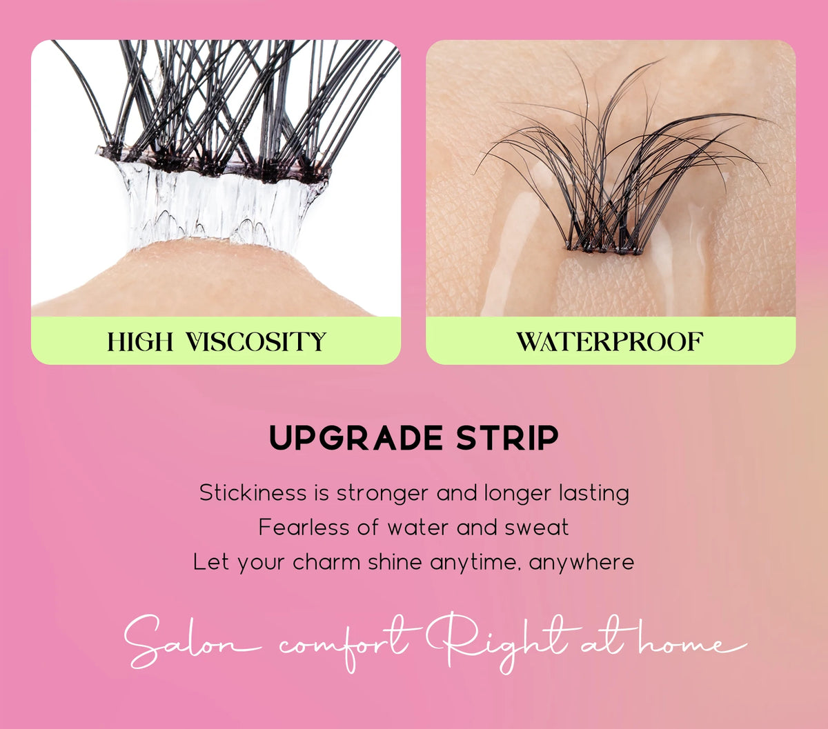 Image showing a close-up of black eyelash extensions demonstrating high viscosity and waterproof properties.