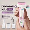 A hand holds a pink grooming kit with three attachments for eyebrow, nose, and beard trimming.