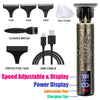 A professional wireless beard shaver trimmer with various attachments including brushes, tips, and a protective case.