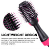Black hair dryer brush with pink accents showing a close-up of the bristles and design features