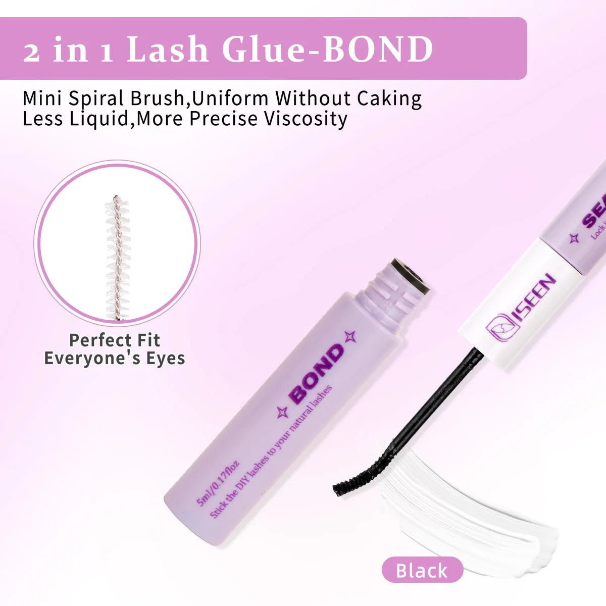 Mini Spiral Brush lash glue bond product in black packaging for eyelash application