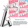 A metal dental tool kit showing various types of toothpicks used for cleaning teeth and removing food residues.