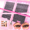 A set of 30D40D Natural Kit lash extensions displayed on a pink packaging with accompanying tools and finished eye looks.