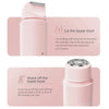 A pink double-head electric epilator device showing instructions for using the blade short and shaving off the blade head.