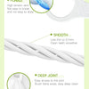Close-up of a white silicone dental floss with an interdental brush shown cleaning between teeth.