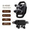 Black 8-head fascia gun with multiple massage heads and a handle, showing various features.