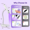 A white portable dual-mode gel nail lamp with a flexible stand and magnetic bracket is shown.