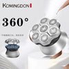 A silver magnetic rotary electric hair shaver head shown in a 360-degree view.