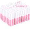 Grande quantité de tubes de colle à ongles roses alignés avec une flèche indiquant le nombre.