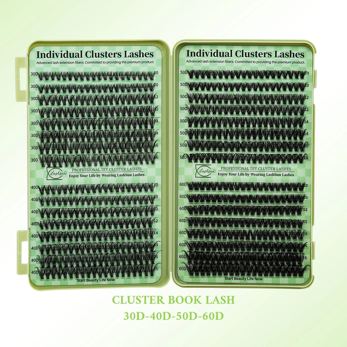 Two packages of individual lash clusters for DIY lash extensions in various sizes