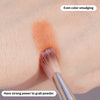A makeup brush is shown applying color to skin, demonstrating even color smudging and strong powder grip.