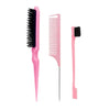 A set of pink professional hair styling combs including a wide-tooth comb and a fine-toothed comb.