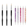 A set of precision nail art brushes with various colored tips for gel and acrylic polish.