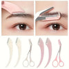 A set of precision eyebrow trimmers and tweezers in pink and silver colors shown for detailed grooming.