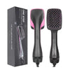 Black and pink professional hot air brush hair styling tool shown in packaging and standalone view