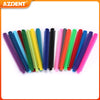 A collection of colorful dental orthodontic elastic ligature ties arranged in a row.