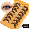 Une boîte d'extensions de cils naturels et fins en faux cils, emballage jaune-orange avec un exemple des cils.