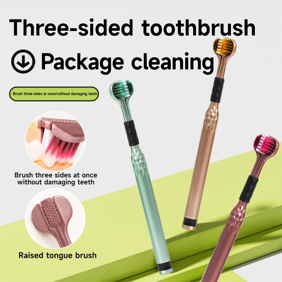 Kit de brosses à dents à trois côtés avec une brosse à langue relevée pour le nettoyage des emballages