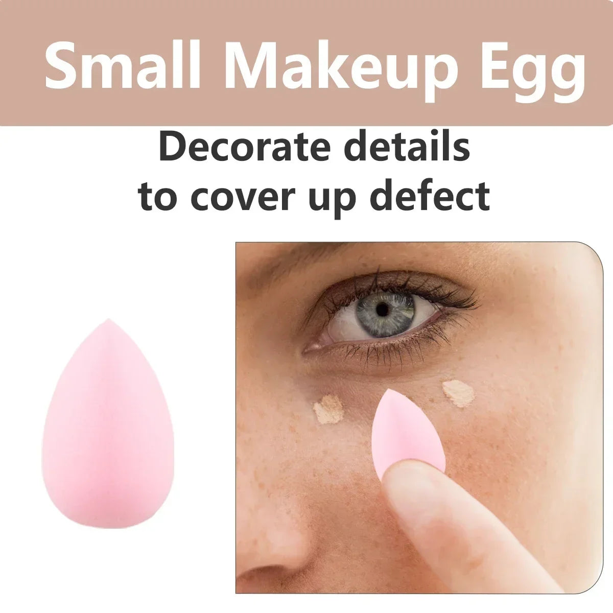 A small pink makeup egg used to decorate details on the skin to cover up a defect.