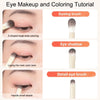 Tutorial showing how to use a dyeing brush, eye shadow, and detail eye brush for makeup application.