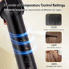 A black ceramic curling iron showing three temperature settings for different hair textures