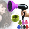 A purple silicone hairdryer diffuser cover and various colored silicone nozzles are shown.