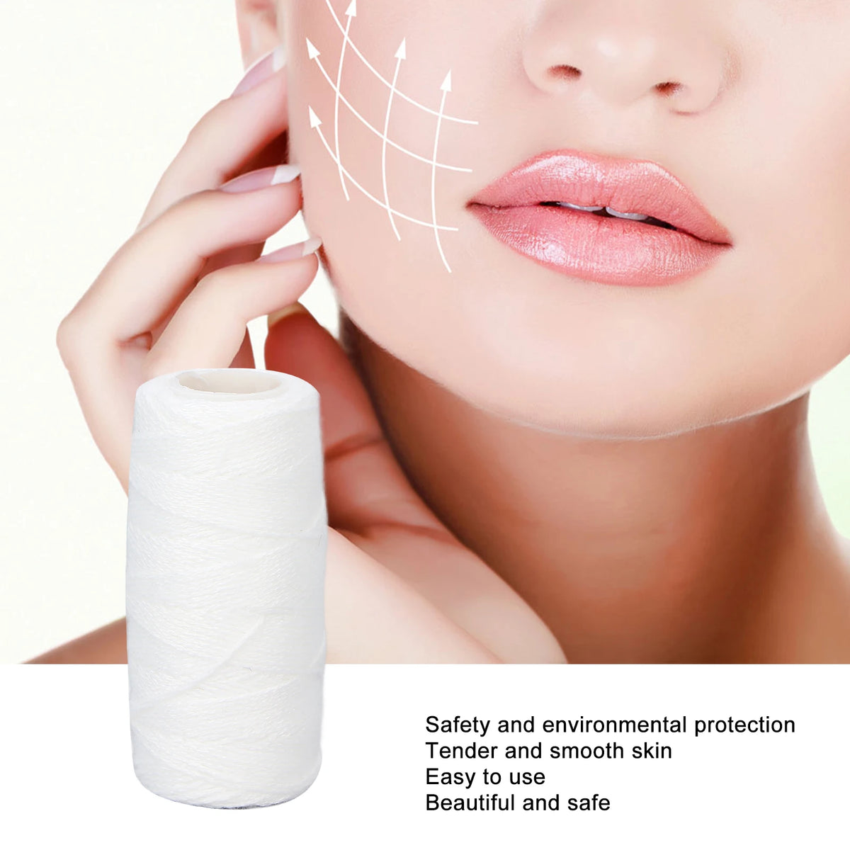 Roll of facial hair remover threader used for smoothing skin and protection