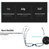 A pair of clear progressive multifocal reading glasses with a spring hinge design shown against a black background.