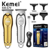 Set professioneller Elektroscheren Kemei KM-679 in Gold und Silber mit verschiedenen Aufsätzen.