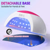 Lampe UV pour ongles blanche et rose amovible avec capteur infrarouge visible de côté et du dessus.