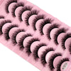 A pink plastic tray holding ten pairs of black false mink eyelashes.