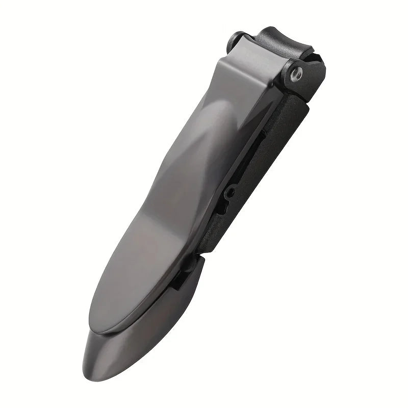 A close-up view of a heavy duty self-collecting nail clippers in a dark gray finish.