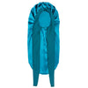 A teal satin silk hair bonnet cap draped and displayed against a white background.