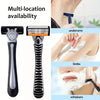 A set of multi-location precision shaver blades shown for underarm, limbs, and whiskers grooming.