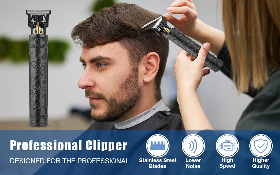 A professional clipper is being used to trim a man's haircut.