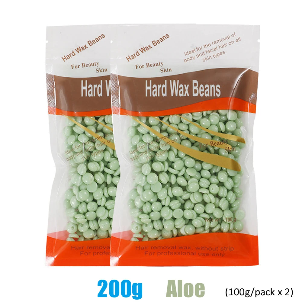 A package of Hard Wax Beans for beauty and skin use, showing light green beans.