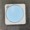 A round, light blue LED makeup mirror with a white frame is shown on a gray fabric surface.