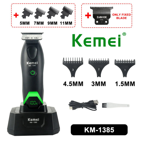 Tondeuse à cheveux électrique Kemei KM-1385 avec diverses lames et accessoires