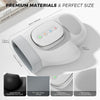 White electric hand massager with soft silicone grips and various massage modes shown on a white background.