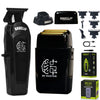 A black professional high-speed hair trimmer set including a main unit and accessories.